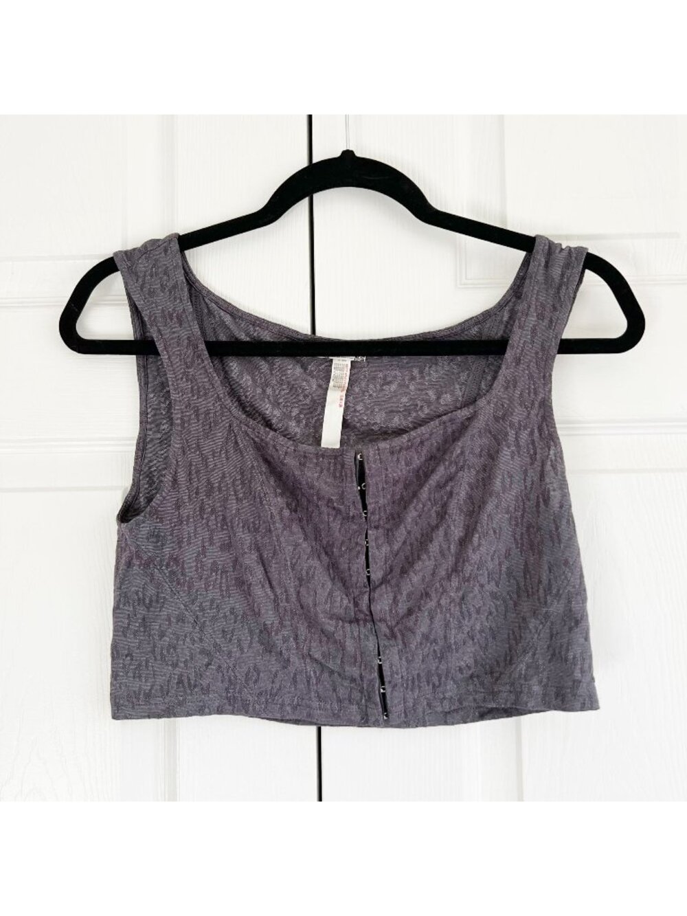 Free People Dark Grey Subtle Print Hook & Eye Crop Top Women's Size Large L